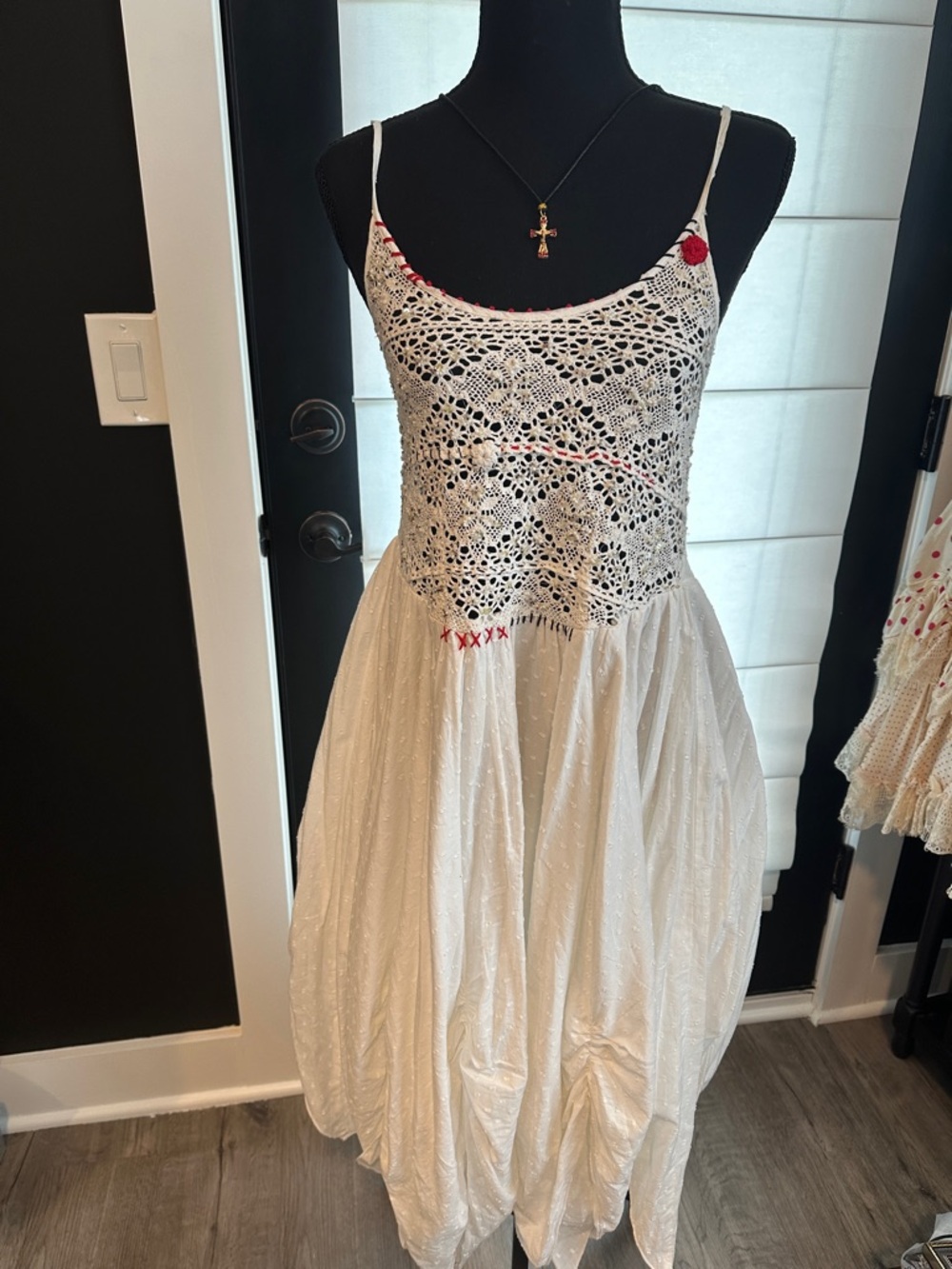 Cream Crochet Bodice Spaghetti Strap Sundress